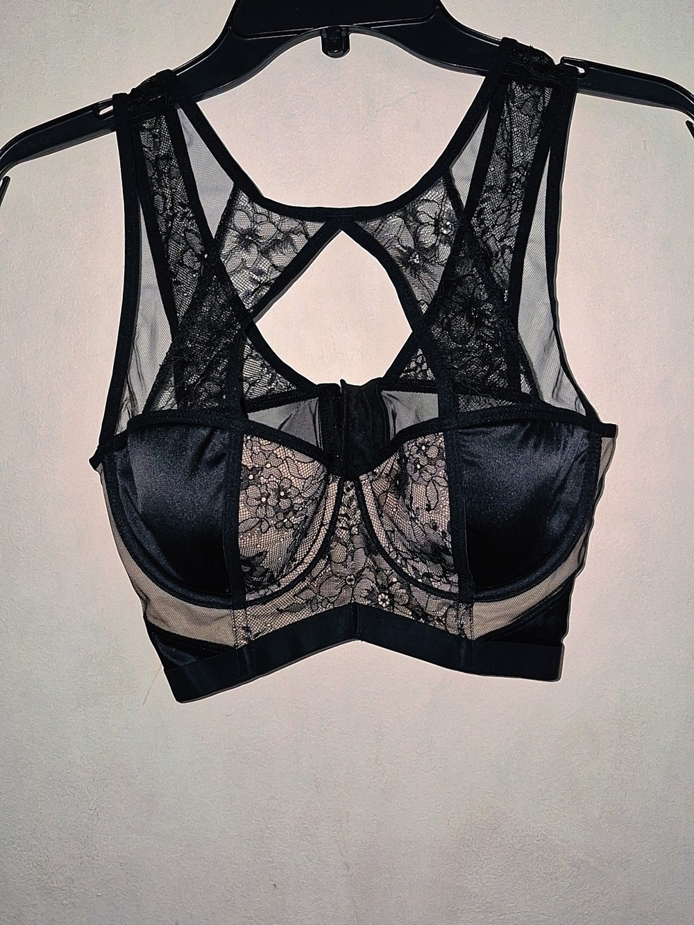 Victoria's Secret Black Lace & Mesh Longline High-Neck Bra